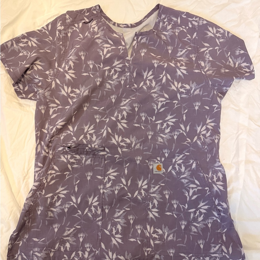 Purple Floral Scrub Top